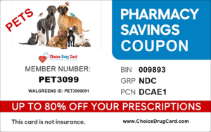 Discount medications for your pet, just show our pet prescription discount card to your pharmacy.